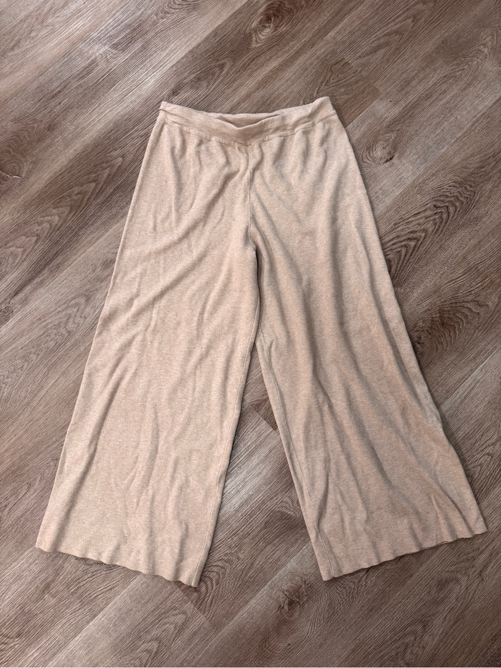 Marled Wide Leg Oatmeal Pull On Pants Large Stretchy Loose Lounge Knit